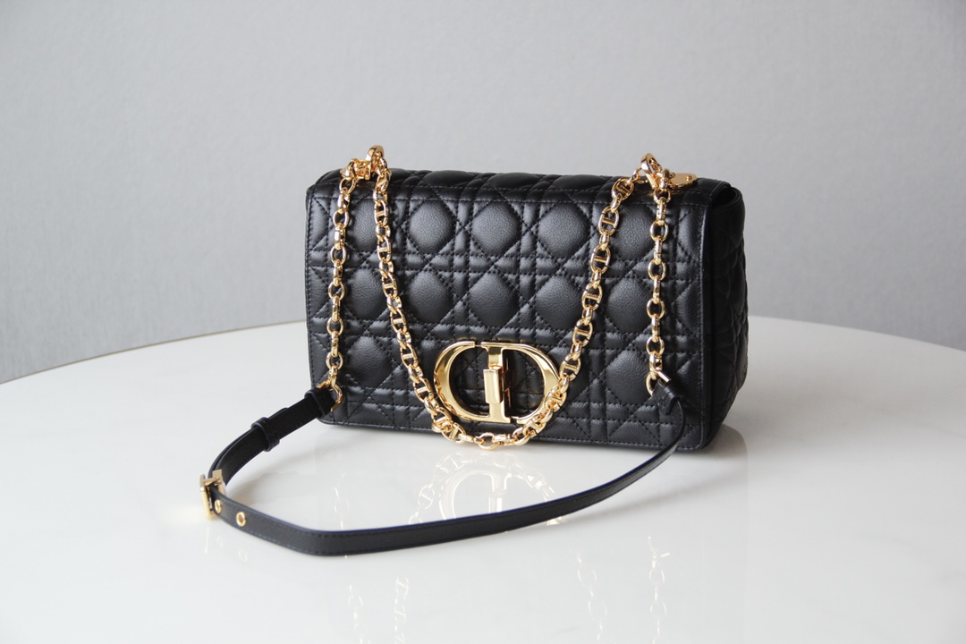 Medium Dior Caro Bag Black Cannage Supple Calfskin